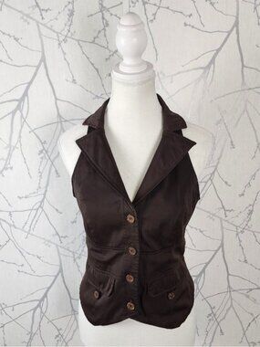 Le Chateau Brown Button Front Halter Y2K Utility Vest